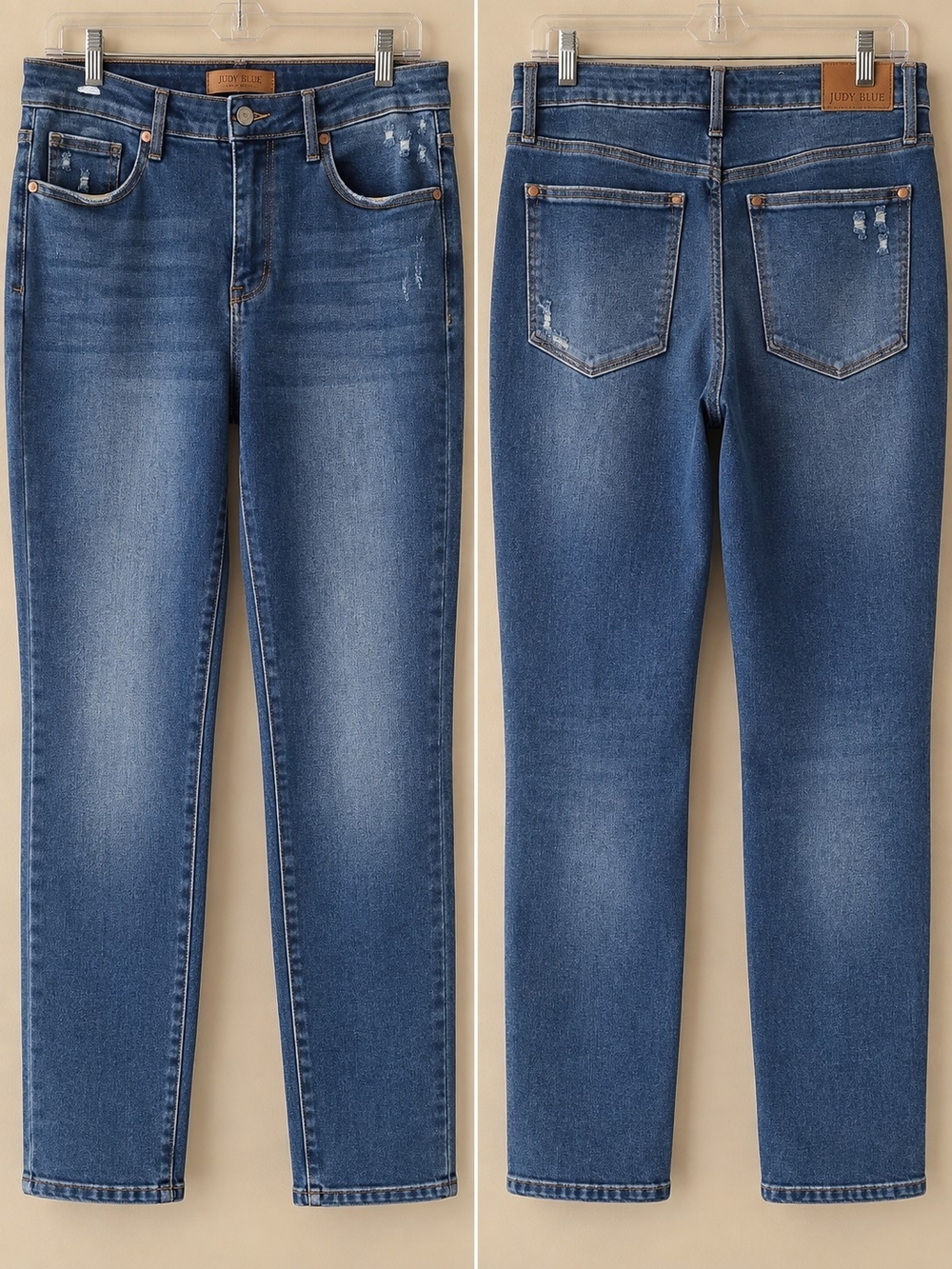 Judy Blue (Plus Size) Mid Wash Straight Leg Jeans with Distressing